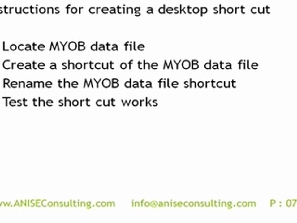 How to create a data file desktop shortcut in MYOB
