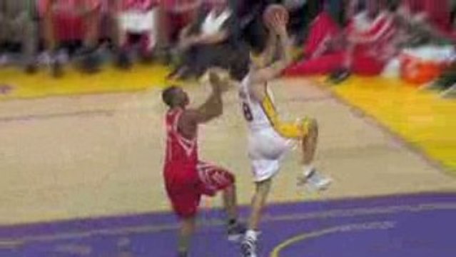 Sasha Vujacic intercepts and takes it to the other end for t
