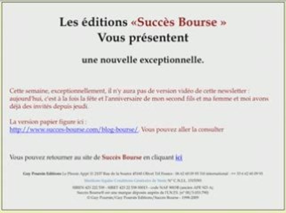 La semaine boursière du 25/05/09 au 29/05/09 - prévisions