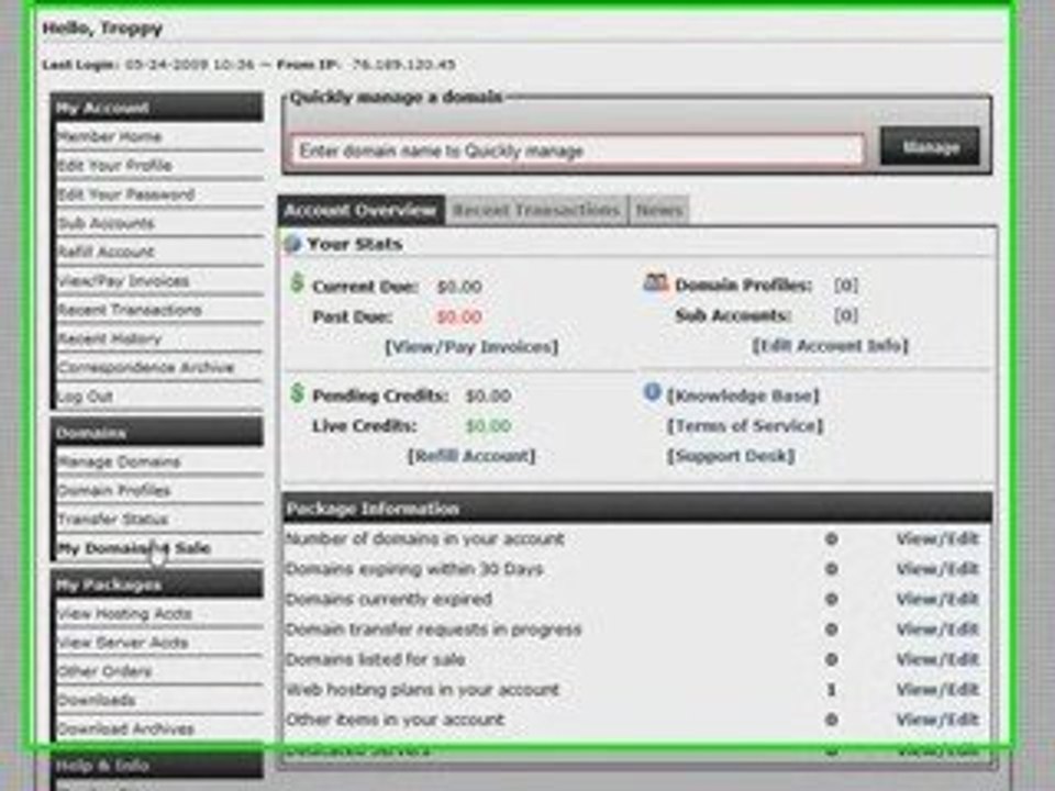 TFF Hosting Account Overview