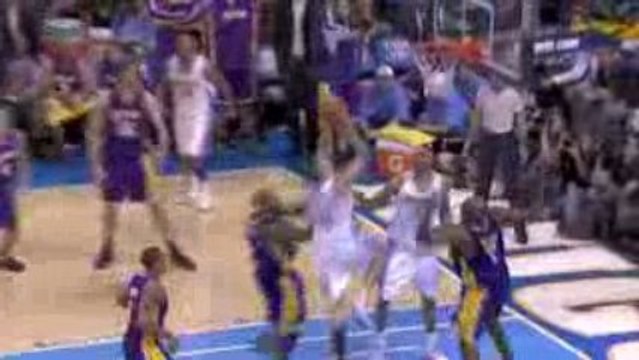 Chris Andersen flies down the lane for the putback dunk in t