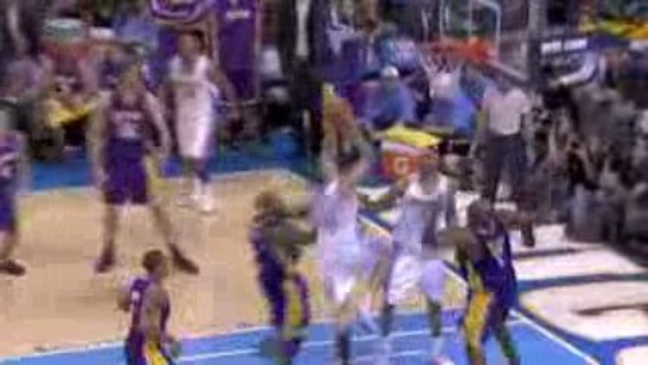 Chris Andersen flies down the lane for the putback dunk in t