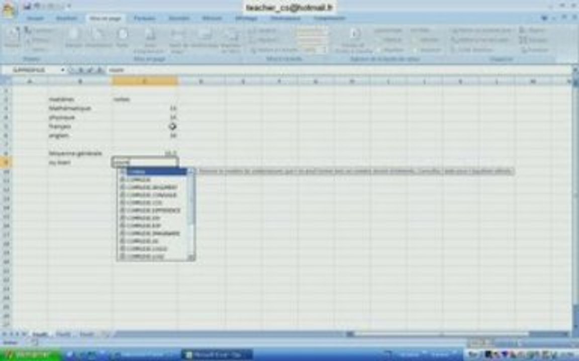 Excel : calcul de la moyenne