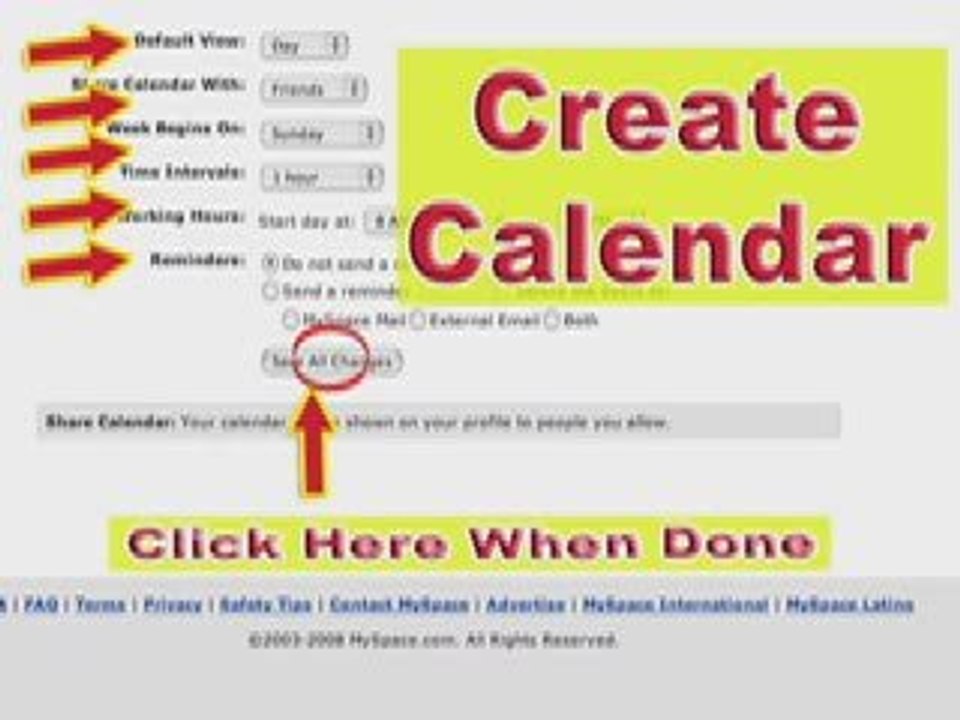 MySpace Help and MySpace Guide: Calendar Tutorial