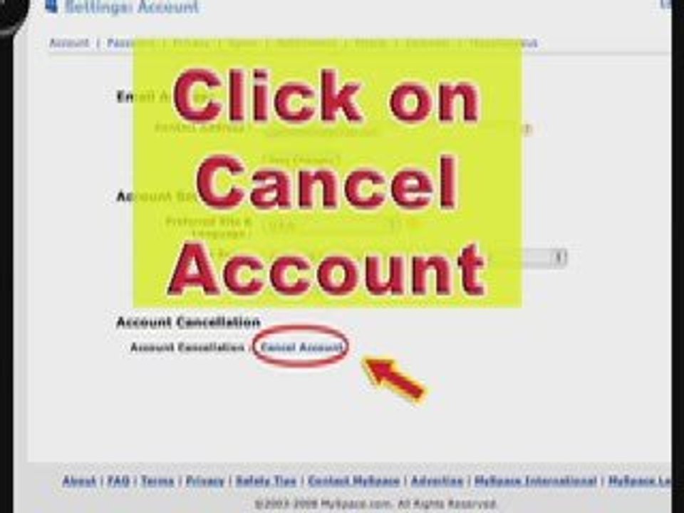 MySpace Help and MySpace Guide: Delete Account Tutorial