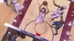 LeBron James snags the ball, then starts the break in the fi