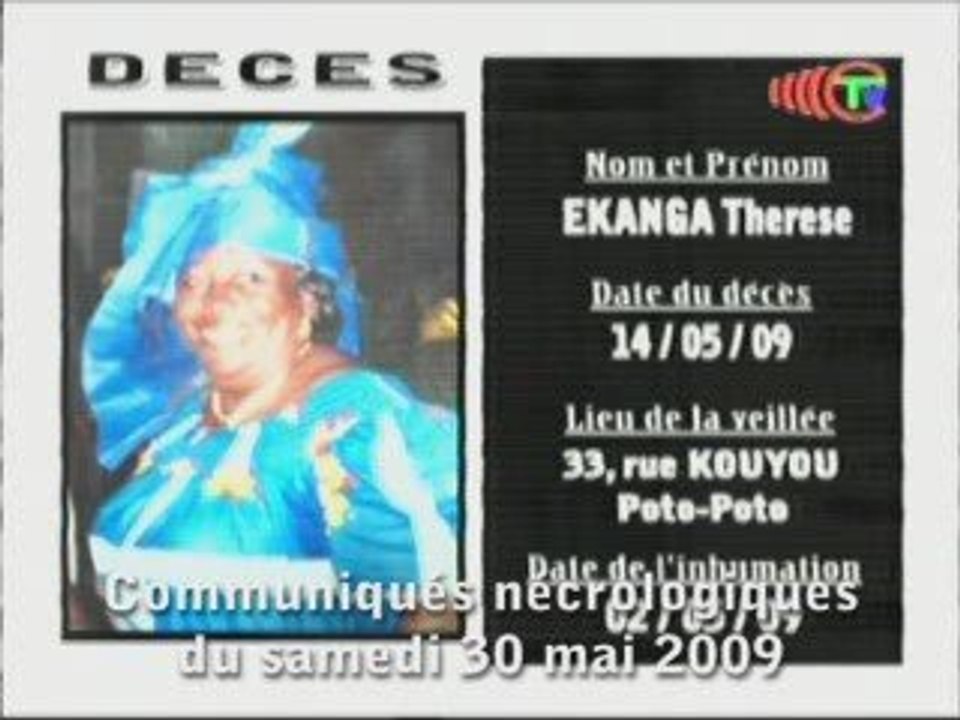 Communiqués Nécrologiques de la Télévision nationale TV-Cong