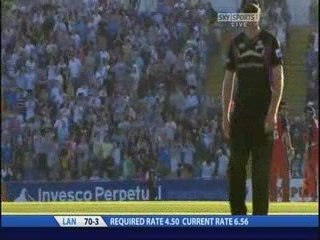 Perfectly timed cricket ball strikes a pigeon
