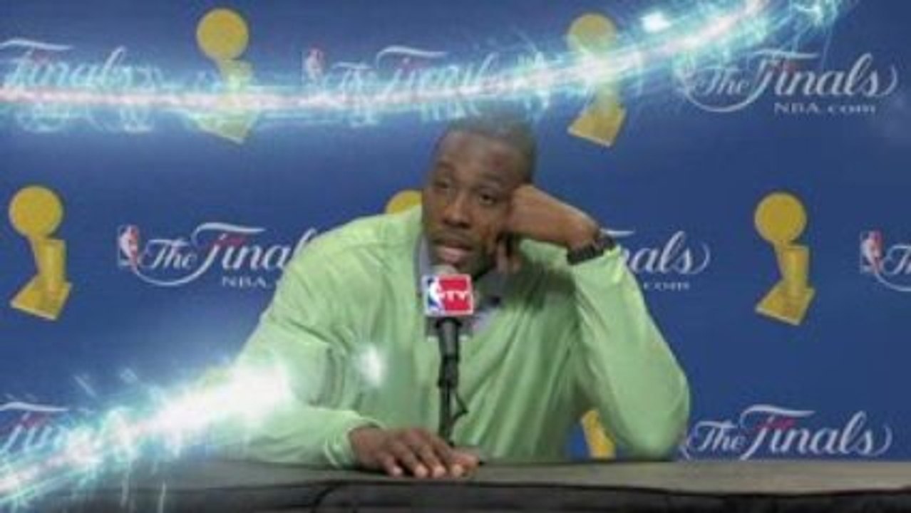 Dwight Howard talks to the media after Thursday's Game 1 los