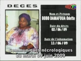 Communiqués nécrologiques du 09-06-09