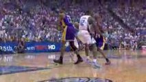 Kobe Bryant dishes to Andrew Bynum who pounds the paint and
