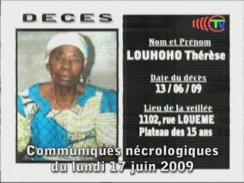 Communiqués nécrologiques du 17-06-09